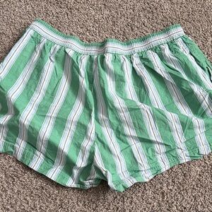 Green Striped Athletic Shorts with Elastic Waist